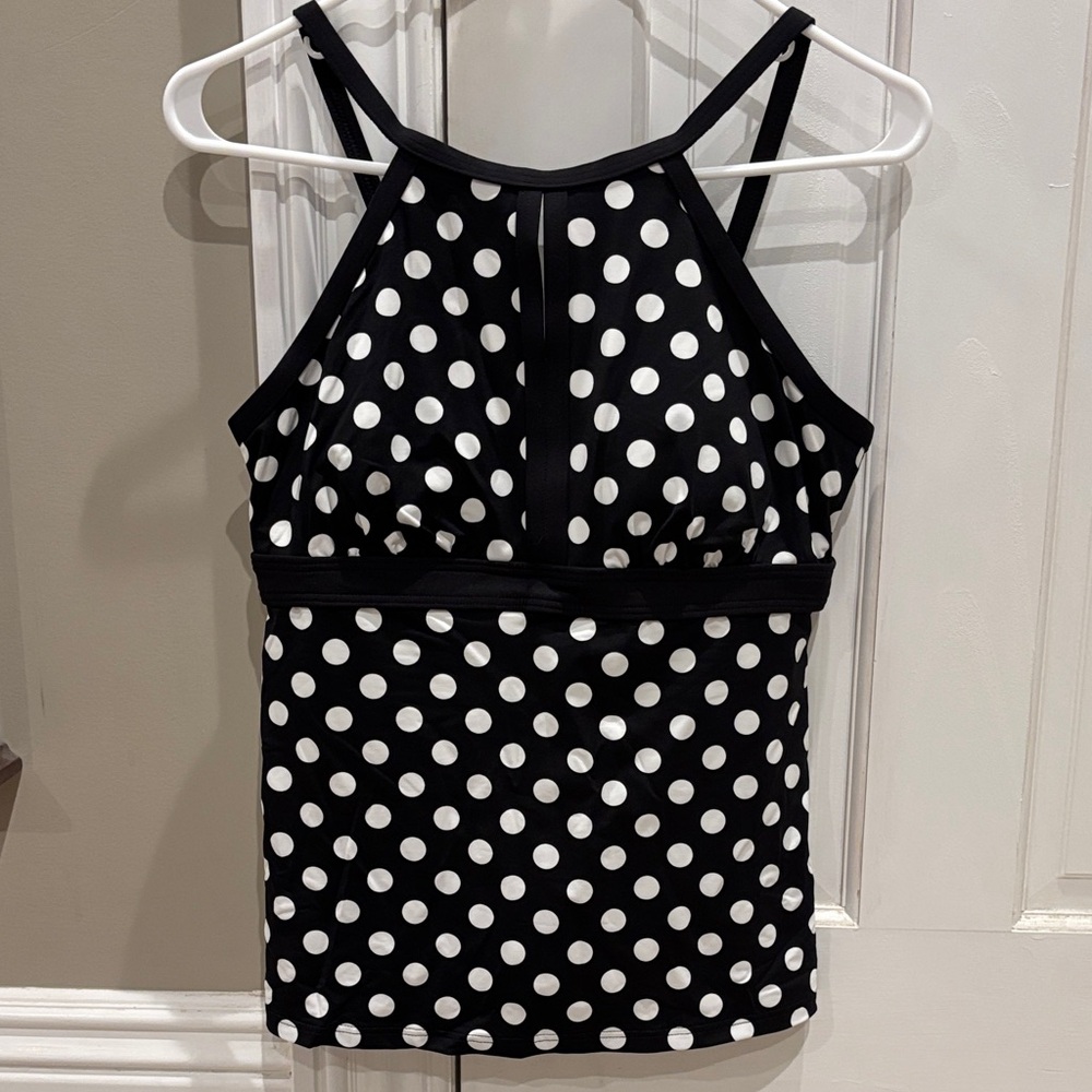 Lands' End Black and White Polka Dot Swim Tankini